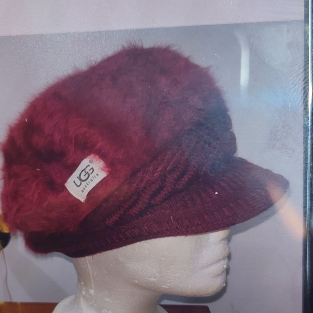 ONLY CREAM & GREY REMAINING UGG Women's Deep Red Fuzzy Knit Hat